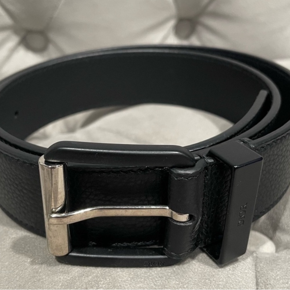 Dior Black Leather Belt with Silver Buckle